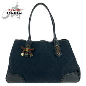GUCCI Sherry Line Princess Black GG Canvas Leather Tote Bag Shoulder